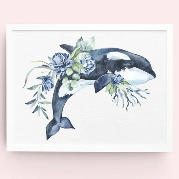 Watercolor Orca Whale Wall Art Illustration Print Unframed - Picture 9 of 9